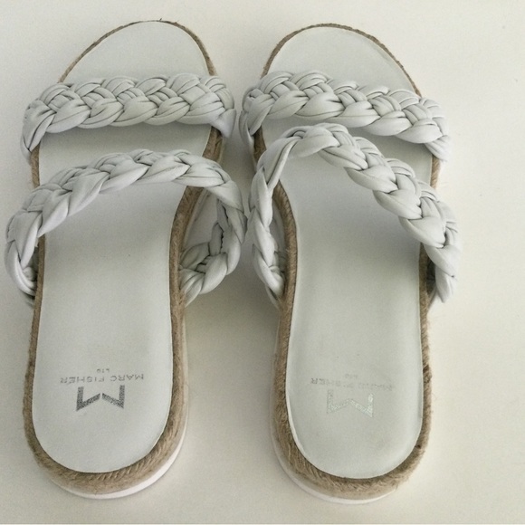 Marc Fisher LTD Jaimee Espadrille Slide Sandal In White Leather Size 7 M - Picture 10 of 11